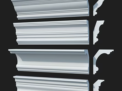 White Architectural Decorative Moldings With Various Styles For Interior Design Projects 3d model
