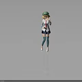 Anime School Girl Character With Green Cap Blonde Hair White Shirt Red Tie And Blue Skirt