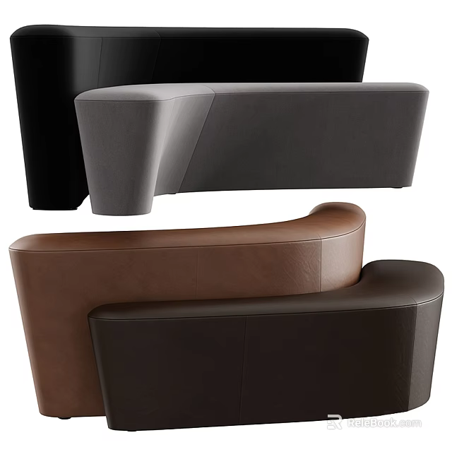 Leather Sectional Sofa In Modern Design With Multiple Color Choices And Curved Arms 3d model 