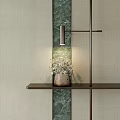 Modern Wall Lamp With Shelf And White Flowers On Green Textured Wall