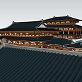 Ancient Chinese Architecture With Multiple Buildings Black Tiled Roofs Overhanging Eaves Red Doors Windows 3d model
