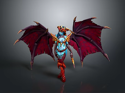 Woman With Red Wings Blue Body And Ornate Headpiece Fantasy Character 3d model