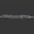 Futuristic Sci Fi Weapon With Detailed Gray And Yellow Design Barrel Grip And Display Stand
