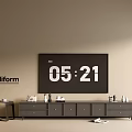 Poliform Modern Dark TV Stand With Drawers And TV Screen In Minimalist Living Room