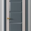 Modern Swing Door With Gray Frame Gold Handle And Textured White Panels 3d model