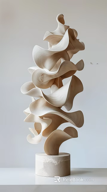 Wavy Wooden Sculpture With Flowing Layered Forms In Modern Abstract Artistic Design 3d model 