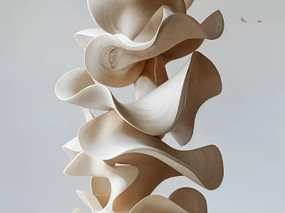 Wavy Wooden Sculpture With Flowing Layered Forms In Modern Abstract Artistic Design 3d model
