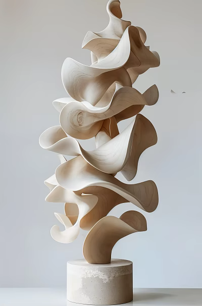 Wavy Wooden Sculpture With Flowing Layered Forms In Modern Abstract Artistic Design 3d model