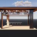 Modern Pergola Design With Wooden Roof Decorative Carvings And Table Chairs