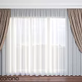 Brown Curtains With White Sheer Layers And Wooden Floor Against Gray Wall