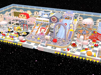 Colorful Children's Playground With Slide Ball Pit And Cartoon Character Decorations 3d model