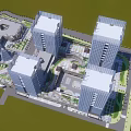 Modern Commercial Complex With High Rise Towers Central Plaza And Green Areas