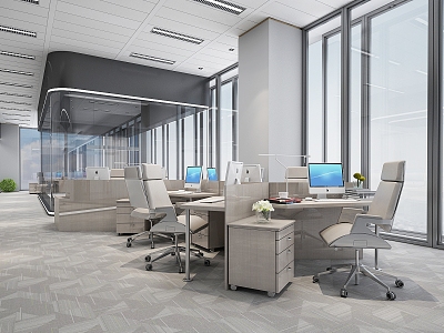 Modern Public Office Area Company Public Office Area Special-shaped Splicing Station Office Desk and Chair Computer Desk and Chair Glass Partition 3d model