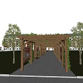 Wooden Pergola With Vines Benches And Information Boards In Outdoor Park