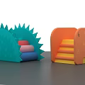 Kindergarten Playground With Colorful Animal Shaped Elephant And Hedgehog Toys