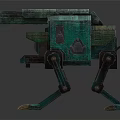 Green Mechanical Quadruped Robot With Cannon And Vintage Metal Structure