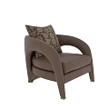 Modern Brown Leather Leisure Chair with Curved Armrests and Patterned Cushion