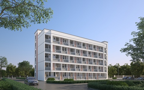 Modern dormitory building 3d model