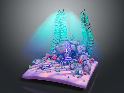 Underwater Natural Scene With Green Seagrass Rocks Colorful Corals And Small Marine Life 3d model