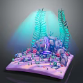 Underwater Natural Scene With Green Seagrass Rocks Colorful Corals And Small Marine Life