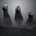 3D Long Gray Hair Models With Different Angles And Hair Accessories