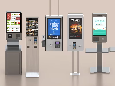 Commercial Self Service Ordering Kiosks With Touch Screen Displays And Various Designs 3d model