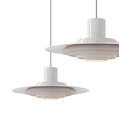 Sleek Modern White Pendant Lights With Layered Design For Minimalist Interiors 3d model