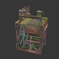 Vintage Wooden Mechanical Device With Wheel Gear And Multiple Components