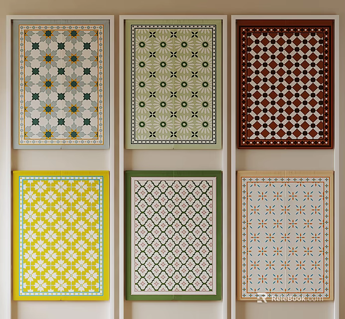 Colorful Curtain Samples With Various Patterns Different Colors And Decorative Borders 3d model