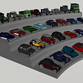 Colorful Car Models In Various Styles Arranged On Stepped Display Platform 3d model
