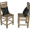 Bamboo Leisure Chairs With Woven Seat Back And Black Patterned Cushions