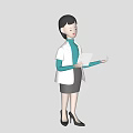 Game Movie Characters Wearing White Coats Teal Tops Gray Skirts Black Heels Holding Papers Talking