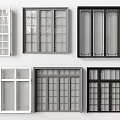 Various Window Designs In White Gray Black With Grid And Vertical Panels 3d model