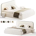 Modern White Double Bed With Upholstered Headboard Pillows Throw Blanket And Side Table