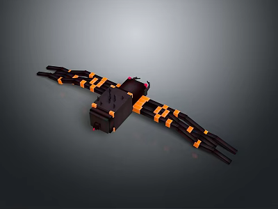 Black and Orange Mechanical Bird Robot Character 3D Model With Wings 3d model