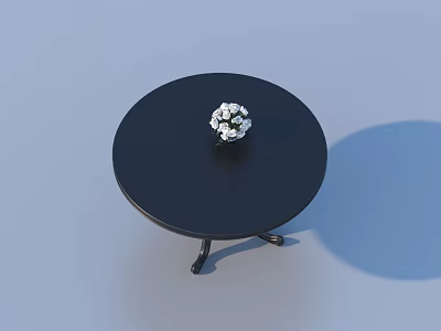 Round Black Dining Table With White Flowers On Light Blue Background 3d model
