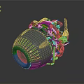 Detailed Mechanical Turbo Engine Component With Bladed Structure And Intricate Piping 3d model