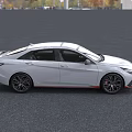 White Sporty Sedan With Sharp Front Design And Black Wheels Red Accents