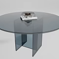 Modern Round Glass Top Dining Table With Geometric Base And Decorative Tray 3d model