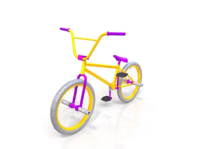 Yellow Bicycle with Purple Handlebars Seat and Silver Wheels Unique Stylish Design 3d model