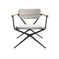 Modern Leisure Chair With Black Frame Wooden Armrests Decorative X Backrest And Light Cushion