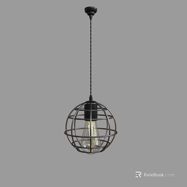 Modern Spherical Metal Frame Pendant Light With Exposed Light Bulb Design 3d model 