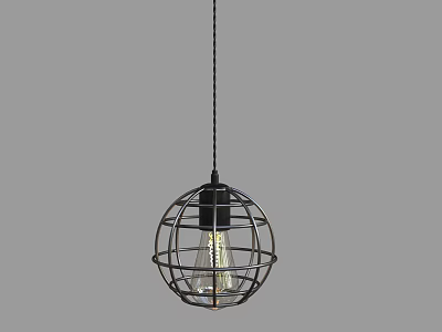 Modern Spherical Metal Frame Pendant Light With Exposed Light Bulb Design 3d model