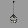 Modern Spherical Metal Frame Pendant Light With Exposed Light Bulb Design 3d model