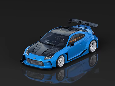 Blue Two Door Sports Car With Black Rear Spoiler And Sleek Design 3d model