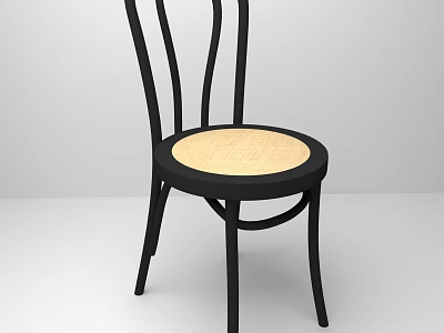 Curved Black Frame Dining Chair With Rattan Light Seat And Modern Minimalist Design 3d model