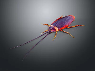 Reddish Purple Cockroach With Long Antennae And Yellow Legs On Gray Background 3d model