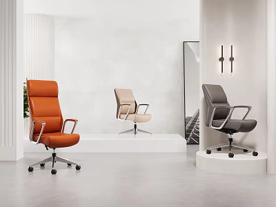 Modern Office Chairs In Orange Beige And Gray With Armrests And Wheels 3d model