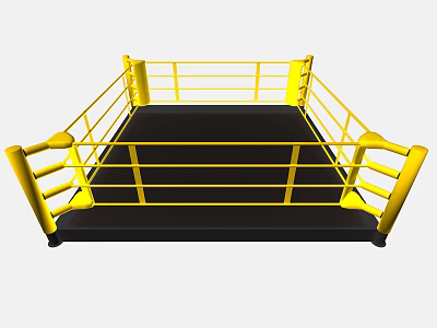 Yellow Boxing Ring Sports Equipment With Safety Rails And Black Mat 3d model