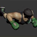 Man In Boxing Stance Wearing Green Gloves Black Tank Top Green Shorts And Purple Boots